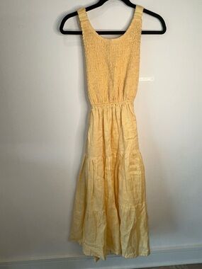 Smocked Sleeveless Maxi Dress in Soft Yellow